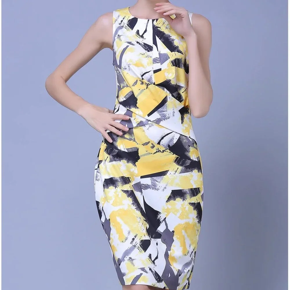 Waistcoat high-end fold plus-size women print dress slim fashion - Picture 1 of 3